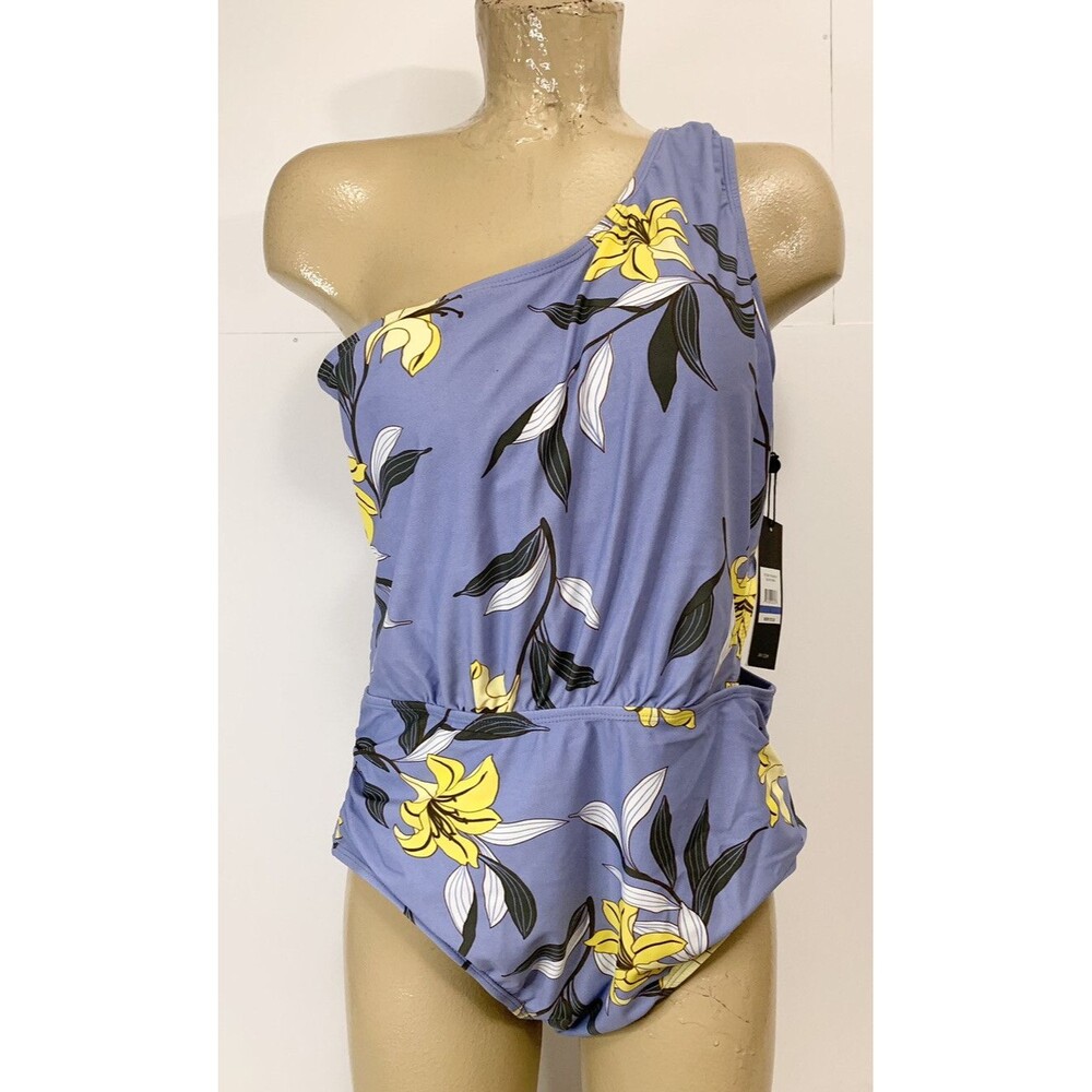 NWT $75 Jones New York Bathing Suit Szie XL X Large Blue Yellow Floral Open Side